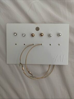 H&M Gold Hoop and Mixed Stud Earring Set - Gold, Pearl